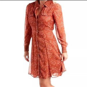 Elegant Rust Orange Floral Shirt Dress